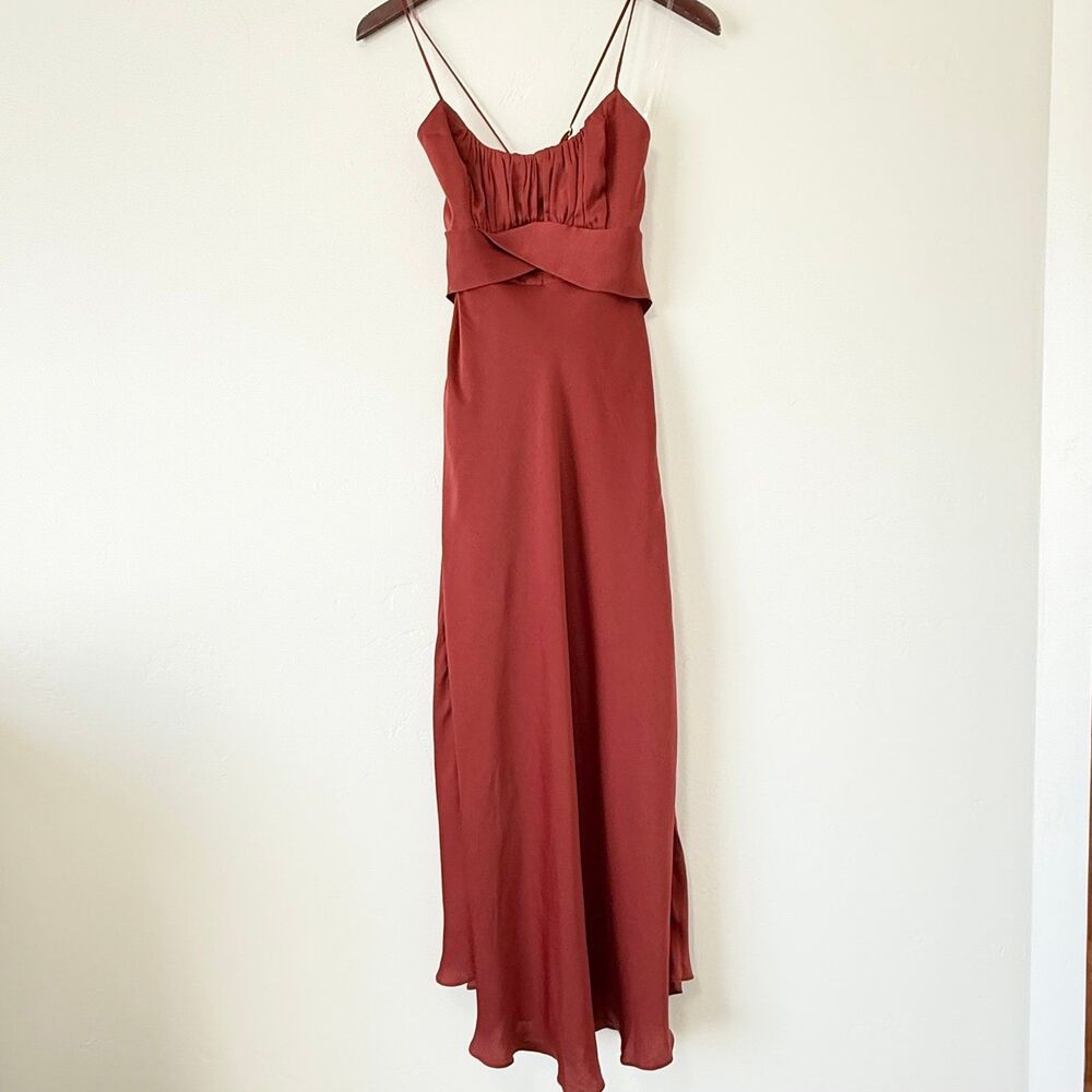 NWT Selfie Leslie Linka Cami Strap Midi Dress in Chocolate Size 8US - Picture 4 of 10